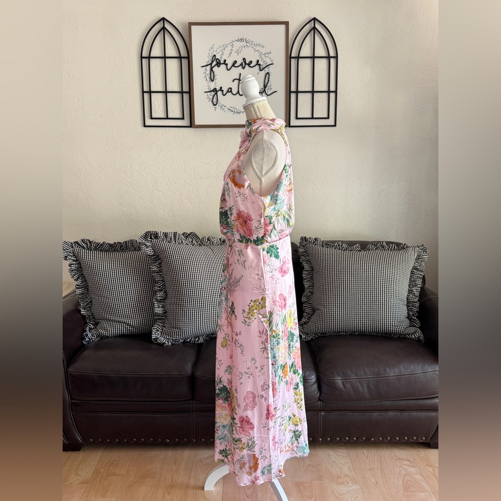 PETAL & PUP ANABELLE HALTER NECK MIDI DRESS - PINK FLORAL SIZE L - Picture 7 of 12